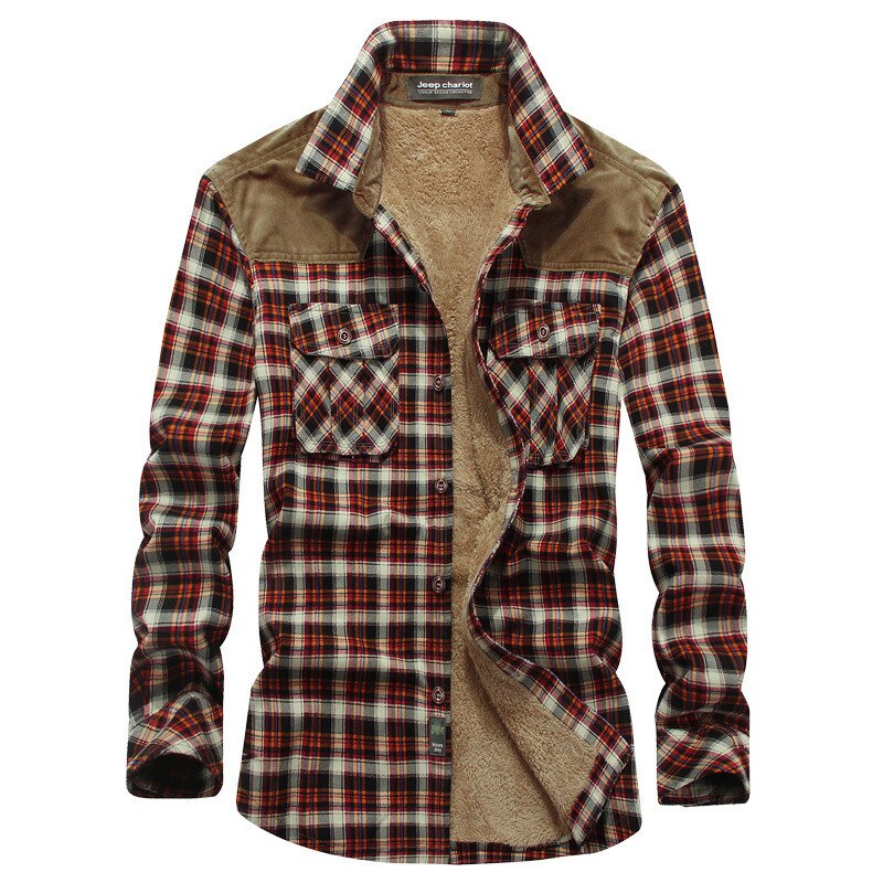 2018 새로운 남성 겨울 재킷 두꺼운 따뜻한 양털 셔츠 격자 무늬 코튼 남성 셔츠 코트 긴 소매 Camisa Masculina 플러스 사이즈 M-4XL